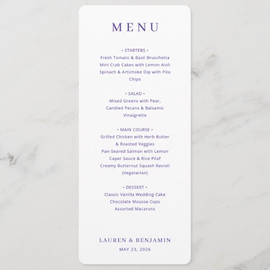 Elegant Lavender Wedding Menu (Voorkant)
