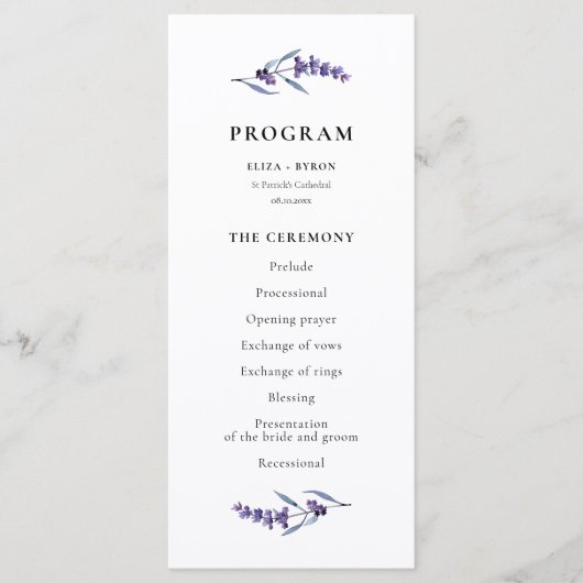 Elegant Lavender Wedding Programmakaart (Voorkant)