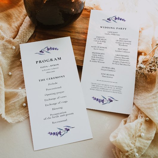 Elegant Lavender Wedding Programmakaart