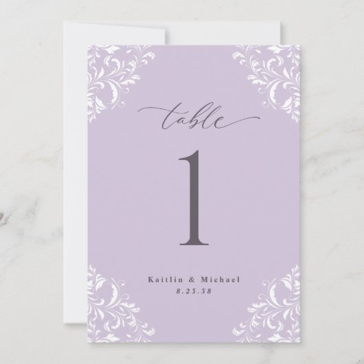 Elegant Lavender Wedding Table Numbers 5x7 Kaart (Voorkant)