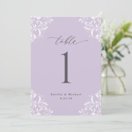 Elegant Lavender Wedding Table Numbers 5x7 Kaart