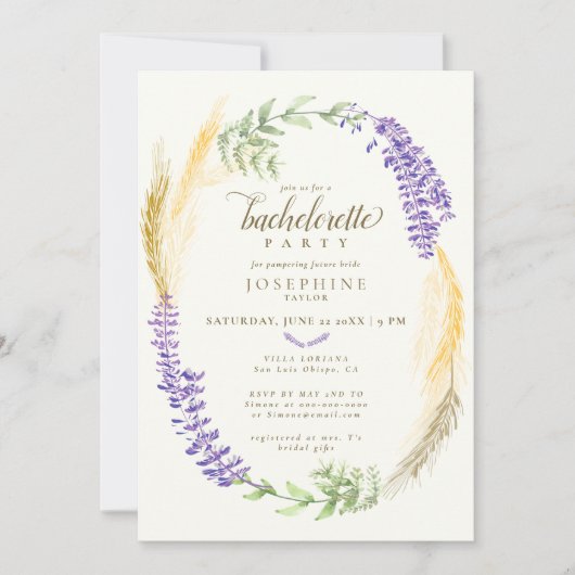 Elegant Lavender Wheat Wreath Bachelorette Party Kaart (Voorkant)
