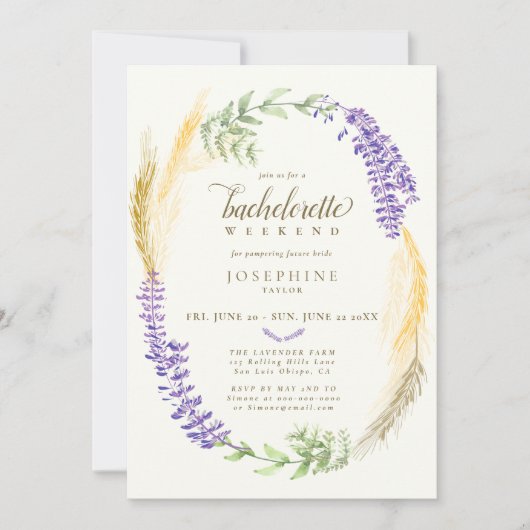 Elegant Lavender Wheat Wreath Bachelorette Weekend Kaart (Voorkant)