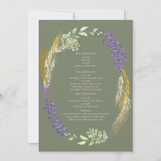 Elegant Lavender Wheat Wreath Bachelorette Weekend Kaart (Achterkant)