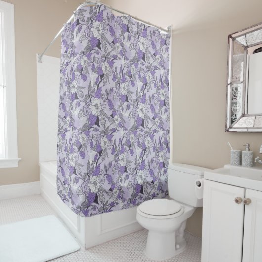 Elegant Lavender & White Floral Shower Curtain Douchegordijn (In situ)
