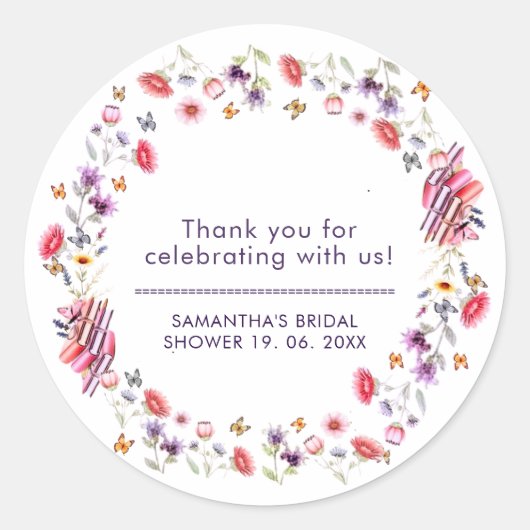 Elegant Lavender Wildflower Books Bridal Shower Ronde Sticker (Voorkant)