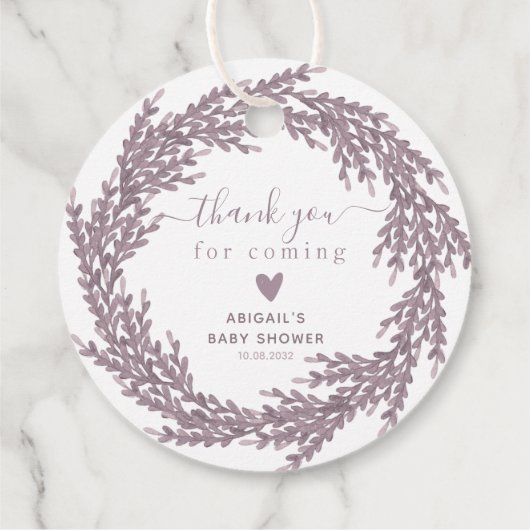 Elegant Lavender Wreath Baby shower Dank u wel Bedankjes Labels (Achterkant)