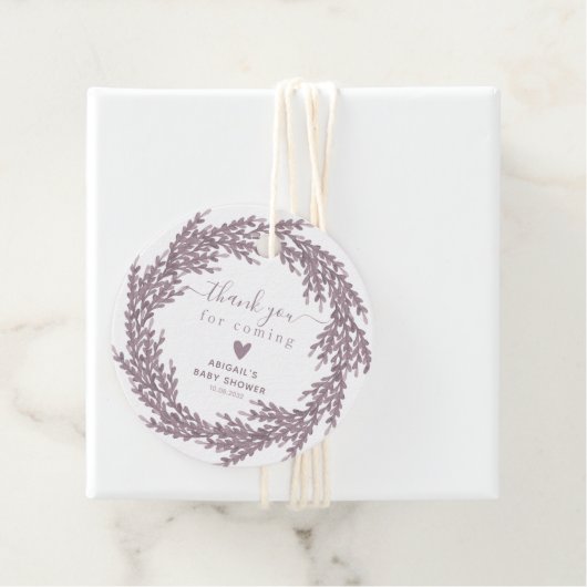 Elegant Lavender Wreath Baby shower Dank u wel Bedankjes Labels (In situ)