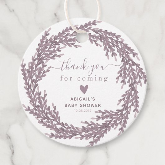 Elegant Lavender Wreath Baby shower Dank u wel Bedankjes Labels (Voorkant)