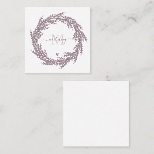 Elegant Lavender Wreath - Monogrammen Notitiekaartje (Voorkant / Achterkant)