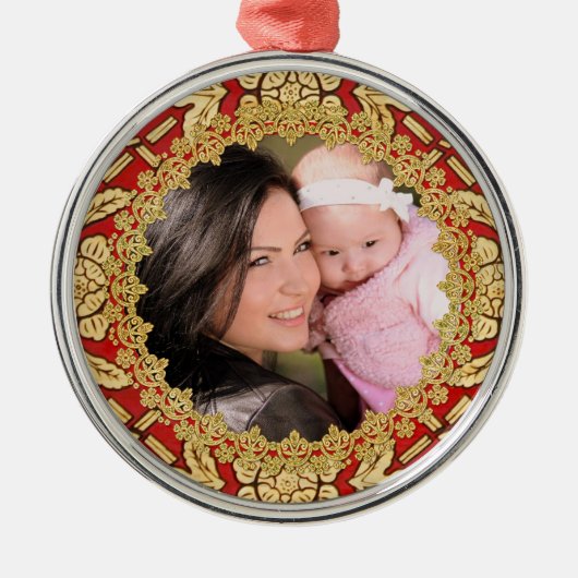 Elegant Lavish Red en Gold - Aangepaste foto Metalen Ornament (Voorkant)