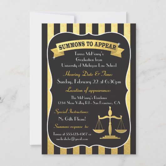 Elegant Law School Afstuderen Summons Kaart (Voorkant)