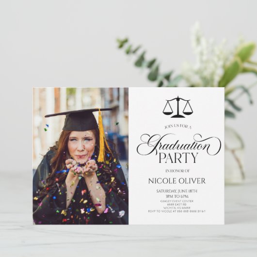 Elegant Lawyer Scale Custom Afbeelding Afstuderen Kaart (Staand voorkant)