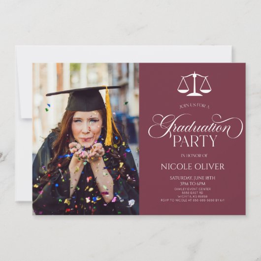 Elegant Lawyer Scale Custom Afbeelding Afstuderen Kaart (Voorkant)