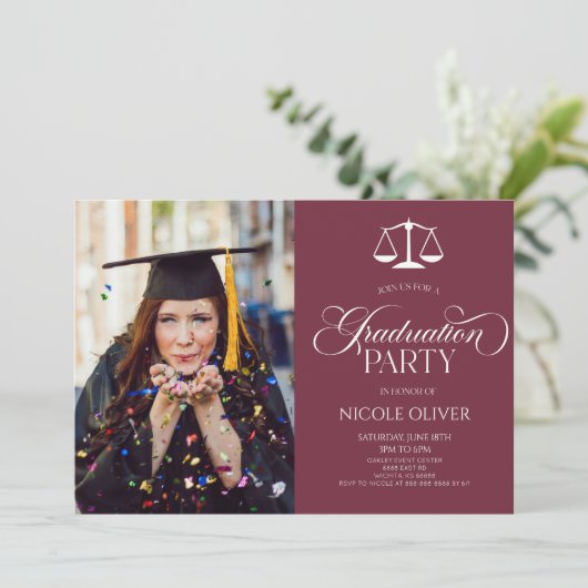 Elegant Lawyer Scale Custom Afbeelding Afstuderen Kaart (Staand voorkant)