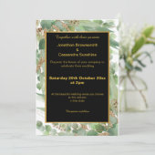 ELEGANT LAYERED GOLD BLACK EUCALYPTUS INVITATIE KAART (Staand voorkant)