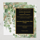 ELEGANT LAYERED GOLD BLACK EUCALYPTUS INVITATIE KAART (Voorkant / Achterkant)