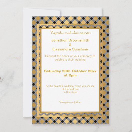 ELEGANT LAYERED GOLD WHITE CHECKERED PATTERN KAART (Voorkant)