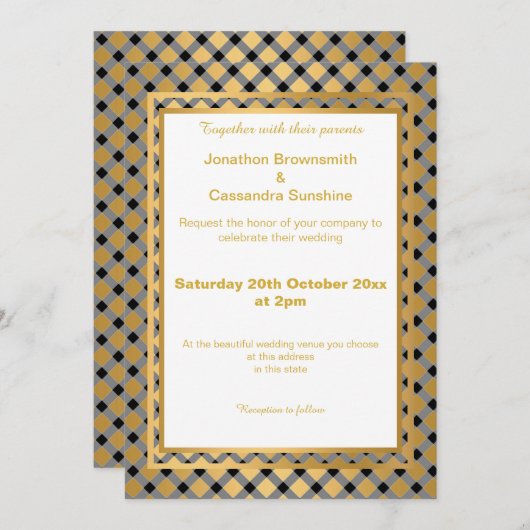 ELEGANT LAYERED GOLD WHITE CHECKERED PATTERN KAART (Voorkant / Achterkant)