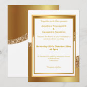 ELEGANT LAYERED GOLD WHITE GLITTER WAVE INVITATION KAART (Voorkant / Achterkant)