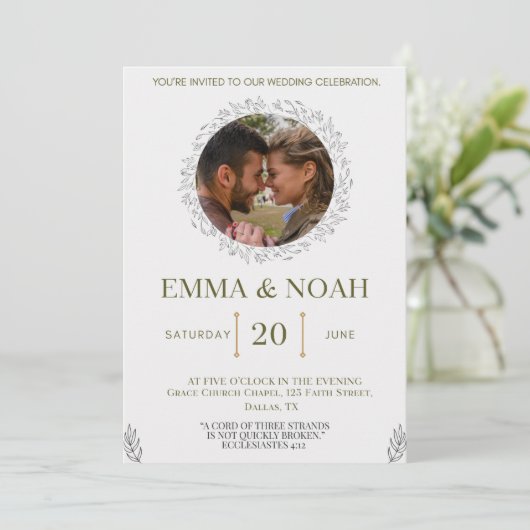 Elegant Leaf Arch Wedding Invitation with Ecclesia Kaart (Staand voorkant)