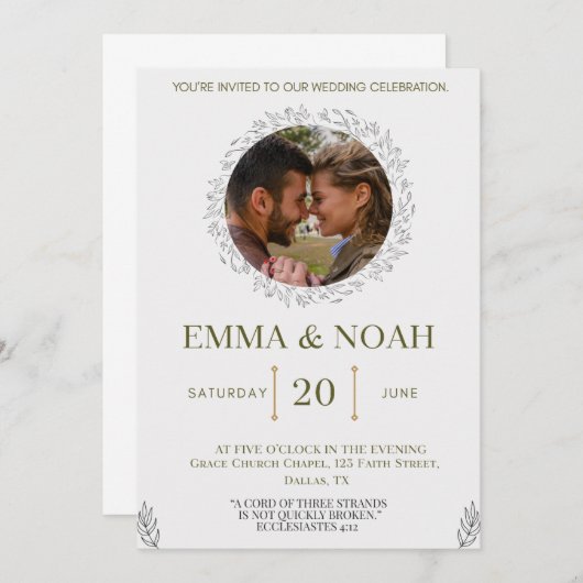 Elegant Leaf Arch Wedding Invitation with Ecclesia Kaart (Voorkant / Achterkant)