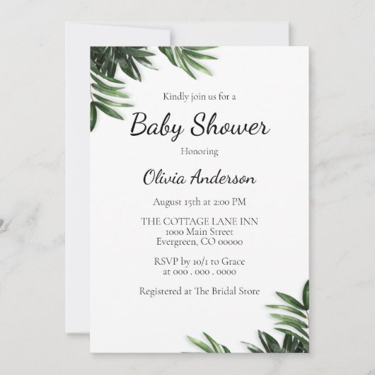Elegant Leaf Baby shower Invitation Kaart (Voorkant)