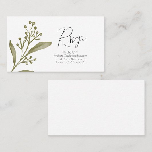 Elegant Leaf Branch Green Waterverf RSVP Wedding Visitekaartje (Voorkant / Achterkant)