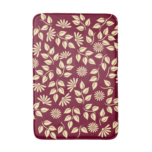 Elegant Leaf Daisy Pattern Bourgogne Pastelgeel Badmat (Voorkant Verticaal)