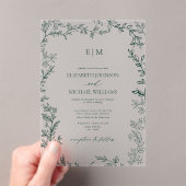 Elegant Leaf Emerald Green Monogram Wedding Acryl Uitnodigingen (Insitu (Draagbaar))