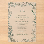Elegant Leaf Emerald Green Monogram Wedding Acryl Uitnodigingen (Voorkant)