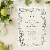 Elegant Leaf Emerald Green Monogram Wedding Acryl Uitnodigingen