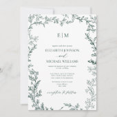 Elegant Leaf Emerald Green Monogram Wedding Kaart (Voorkant)