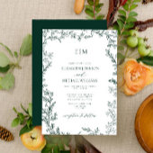 Elegant Leaf Emerald Green Monogram Wedding Kaart