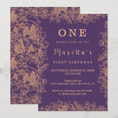 Elegant Leaf First Birthday Uitnodiging (Voorkant / Achterkant)