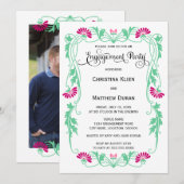 Elegant Leaf Floral zwemt Foto Engagement Party Kaart (Voorkant / Achterkant)