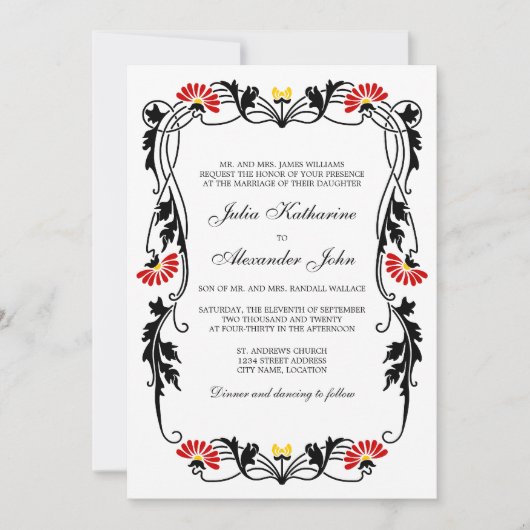 Elegant Leaf Florals and Swirls Wedding Invitation Kaart (Voorkant)