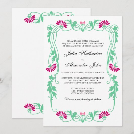 Elegant Leaf Florals and Swirls Wedding Kaart (Voorkant / Achterkant)