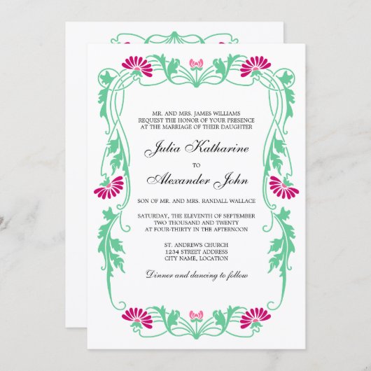 Elegant Leaf Florals and Swirls Wedding Kaart (Voorkant / Achterkant)