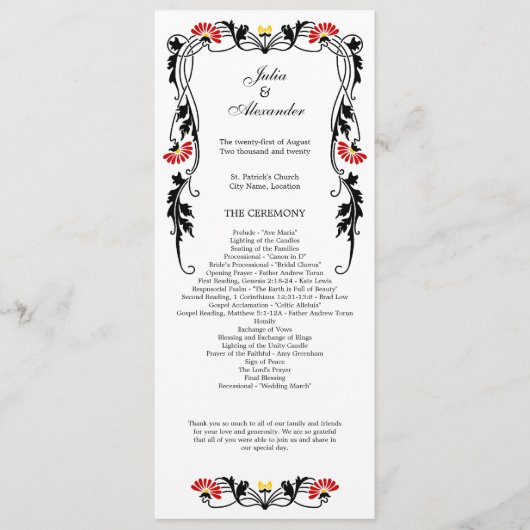 Elegant Leaf Florals and Swirls Wedding Programme Programmakaart (Voorkant)