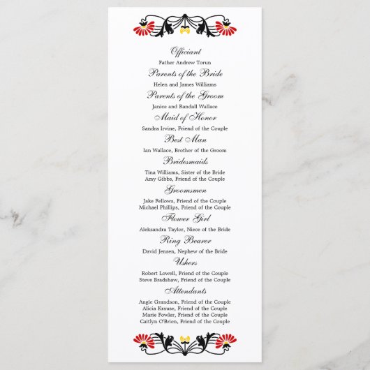 Elegant Leaf Florals and Swirls Wedding Programme Programmakaart (Achterkant)