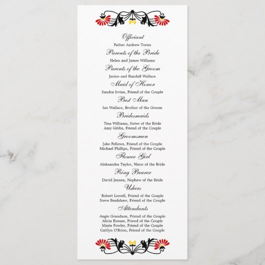 Elegant Leaf Florals and Swirls Wedding Programme Programmakaart (Achterkant)