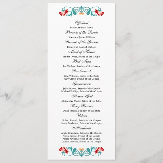 Elegant Leaf Florals and Swirls Wedding Programme Programmakaart (Achterkant)