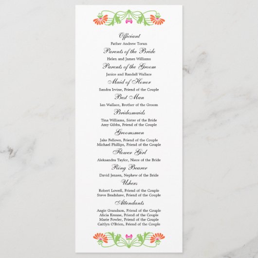 Elegant Leaf Florals and Swirls Wedding Programme Programmakaart (Achterkant)