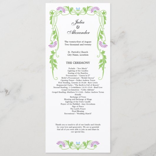Elegant Leaf Florals and Swirls Wedding Programme Programmakaart (Voorkant)