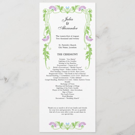 Elegant Leaf Florals and Swirls Wedding Programme Programmakaart (Voorkant)