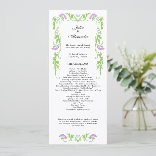 Elegant Leaf Florals and Swirls Wedding Programme Programmakaart (Staand voorkant)