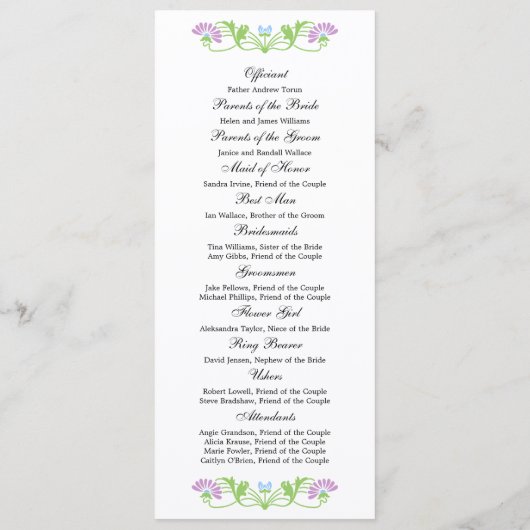 Elegant Leaf Florals and Swirls Wedding Programme Programmakaart (Achterkant)