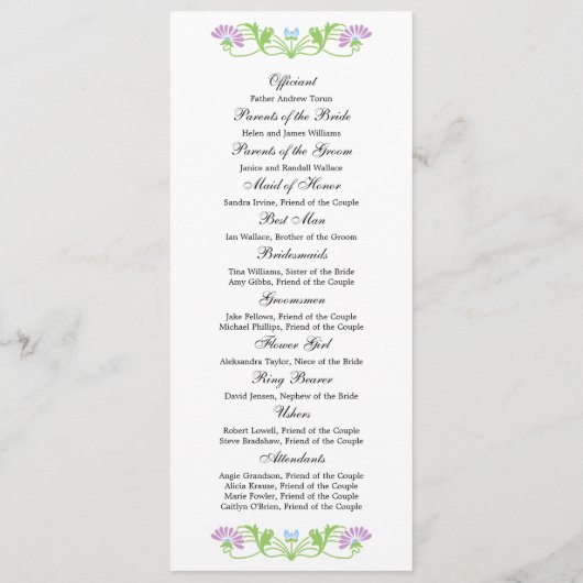 Elegant Leaf Florals and Swirls Wedding Programme Programmakaart (Achterkant)