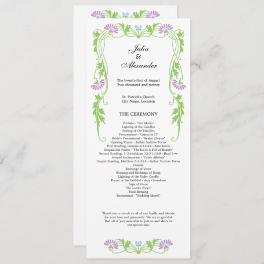 Elegant Leaf Florals and Swirls Wedding Programme Programmakaart (Voorkant / Achterkant)